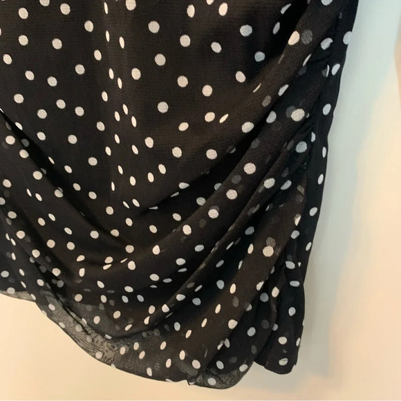 INC black white polka dot V-neck blouse  3/4 sleeve mesh M - Picture 9 of 9